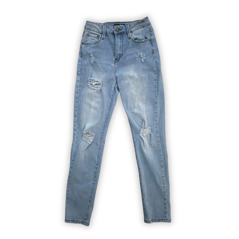 Fashion Nova High Rise Light Wash Distressed Skinny Jeans Size 5
